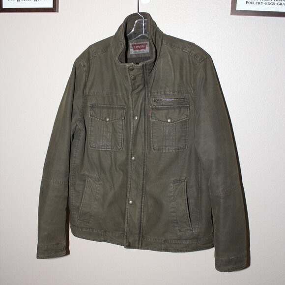 Levi's Other - Levi's Mens Canvas feel Quilted Interior Green Heavy Coat Zip Snap Size Medium